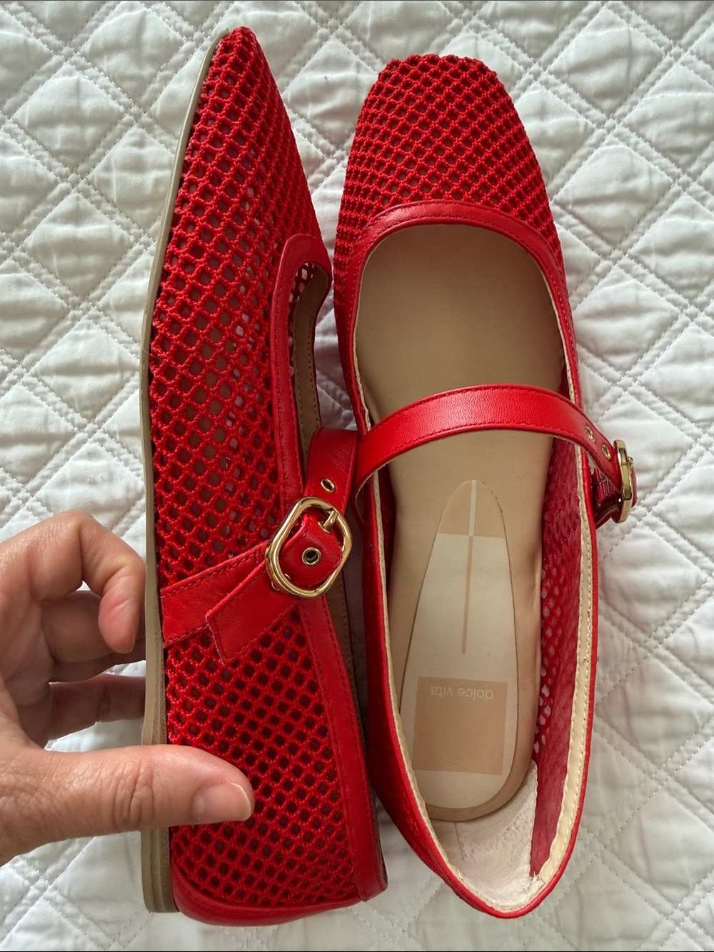 Dolce Vita Rodni Red Mesh Mary Jane Flats with Buckle - Picture 10 of 11